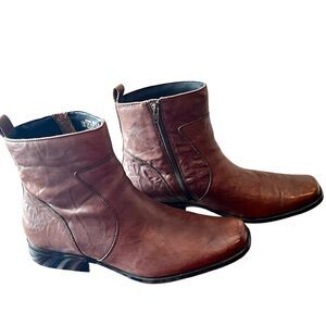 RockPort Boots K70409 Men’s Sz 12 Brown Leather High Trend Toloni Side Zip EUC